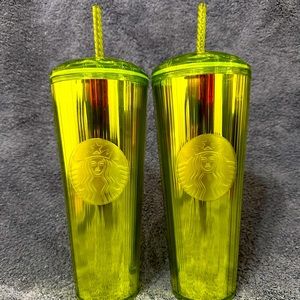 2x Starbucks Summer 2023 Lime Kaleidoscope Dome Lid Venti Cold Cup/Tumbler- 24oz